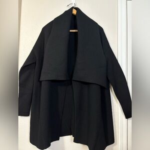 Luxurious Cashmere Black Blanket Coat. 
Mid-length, Shawl Collar. Heavyweight.